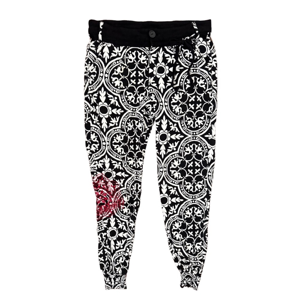 DESIGUAL boho-style black and white jogger pants. Women 32